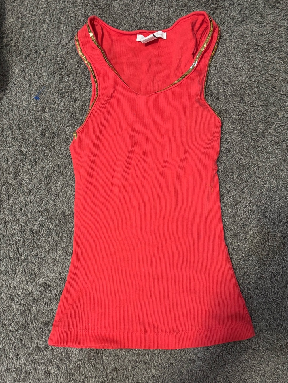 Charlotte Russe Coral Tank with Gold Sequin Trim